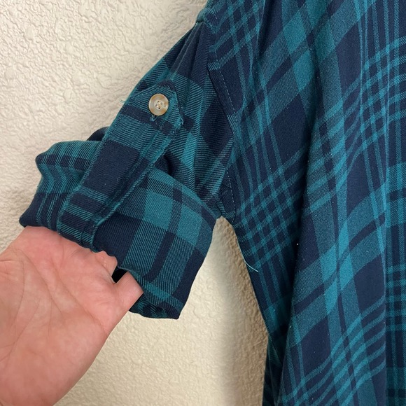 Entro Plaid Flannel Long Button Down Top Womens Small Green Black Pockets Tunic - Picture 5 of 11